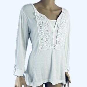 Van Heusen White Crochet Accent Blouse